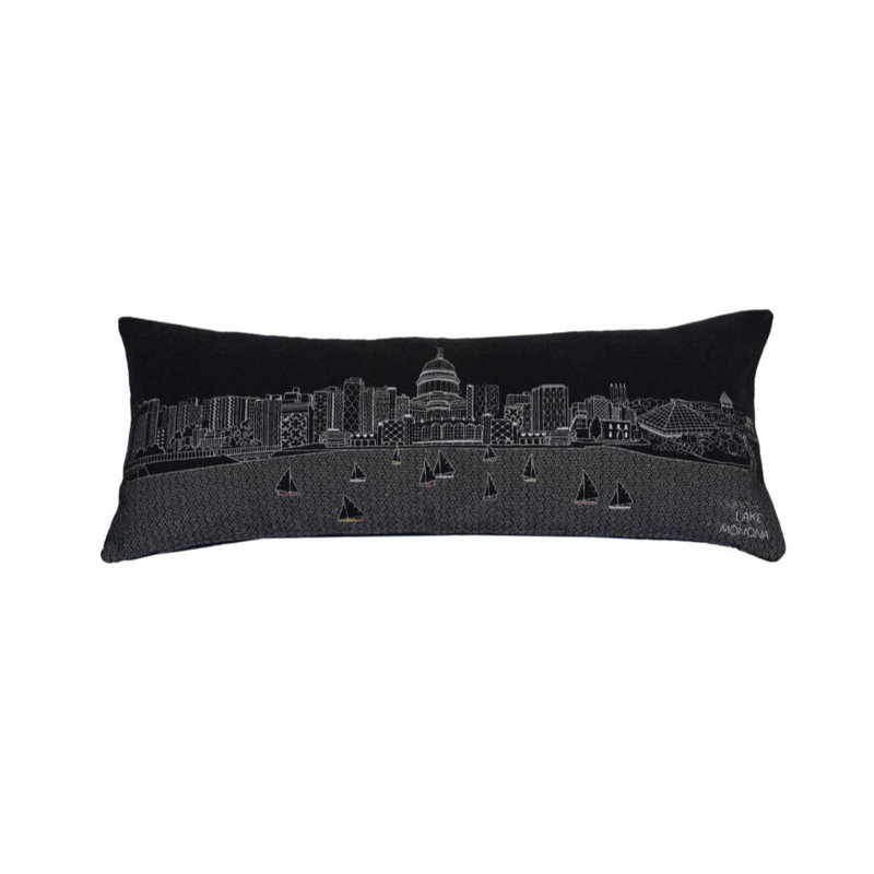 Coussin lombaire 14 po x 35 po gris foncé et blanc Madison, gris