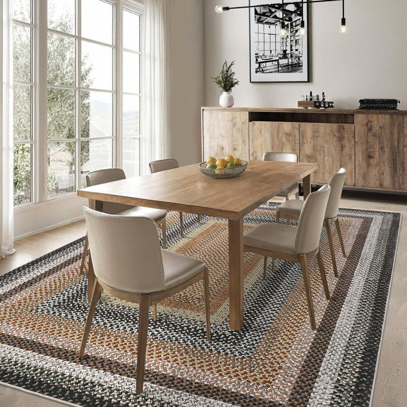 Washable Rug Scalloped Rug Non Slip, Low Pile Thin Foldable Mats, Indoor Neutral Carpet for Living Room Bedroom, Orange
