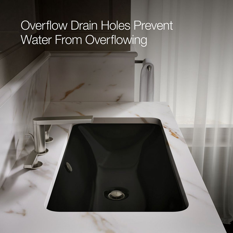 Iron Plains®Trough Rectangle Dual Mount Bathroom Sink with Overflow, Black