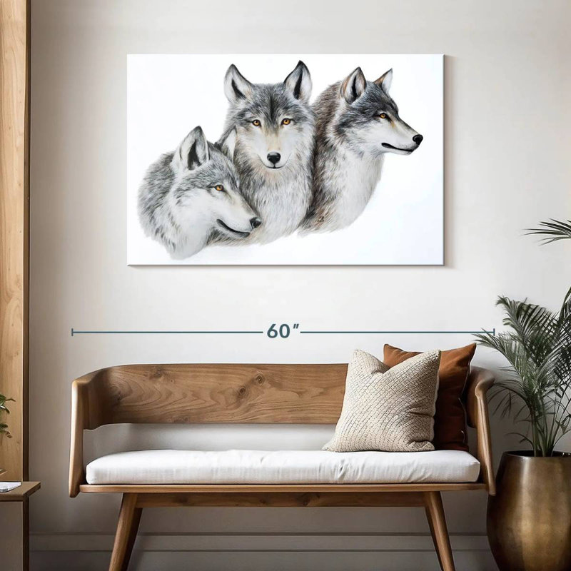 Snowy Wolf Family, H 30 po x l 45 po