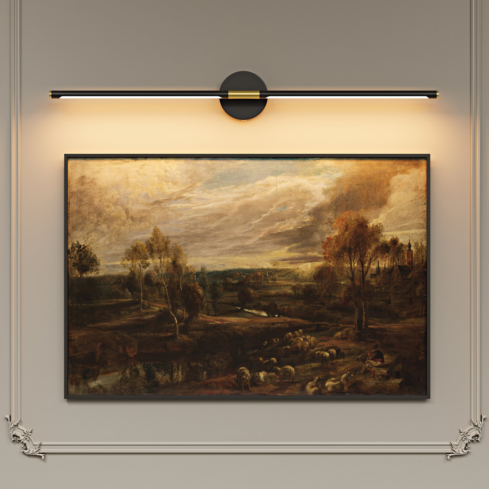 40" Extra-Long Cordless Rechargeable LED Picture Light With Remote (Set Of 2), Matte Black/Gold