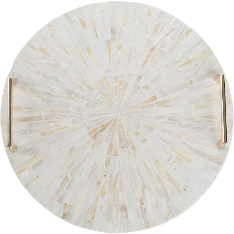 Plateau décoratif en nacre avec poignées dorées, plateau de service rond pour coiffeuse, parfum et bibelots
