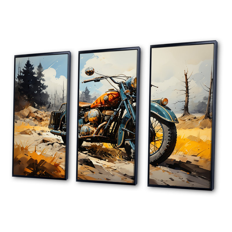 «Rustic Bike» de la Seconde Guerre mondiale - ensemble d'art mural moto, Cadre flottant noir, H 28 po x l 36 po x P 1 po