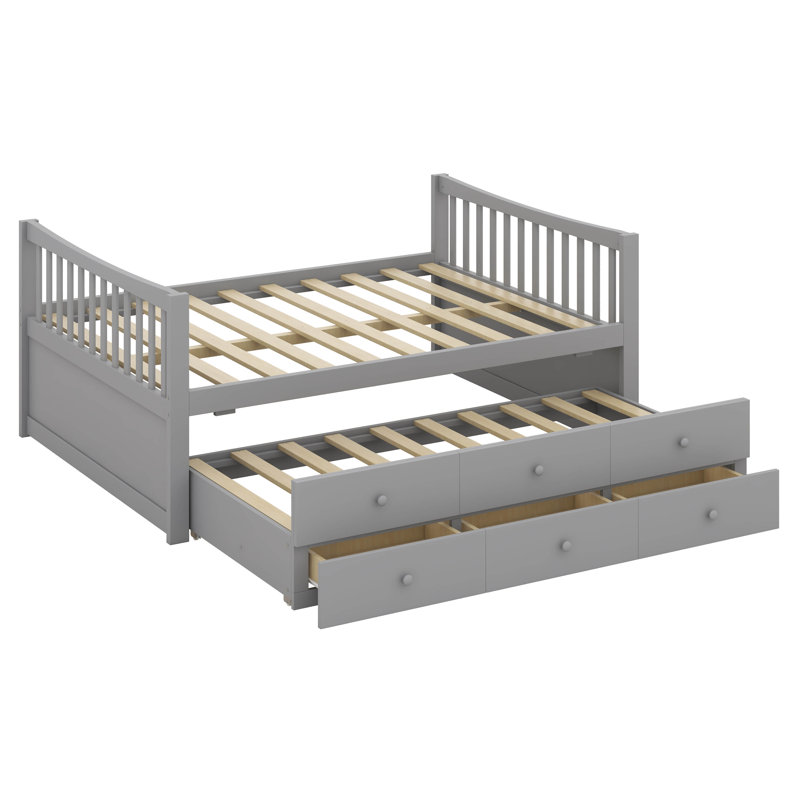 Lit de jour double avec lit gigogne simple, lit de rangement moderne en bois avec 3 tiroirs et canapé-lit pour enfants et chambre d'amis