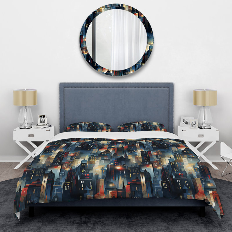Ensemble de housse de couette en microfibre noir / rouge / bleu Eikka, Housse de couette pour grand lit et 2 taies décor