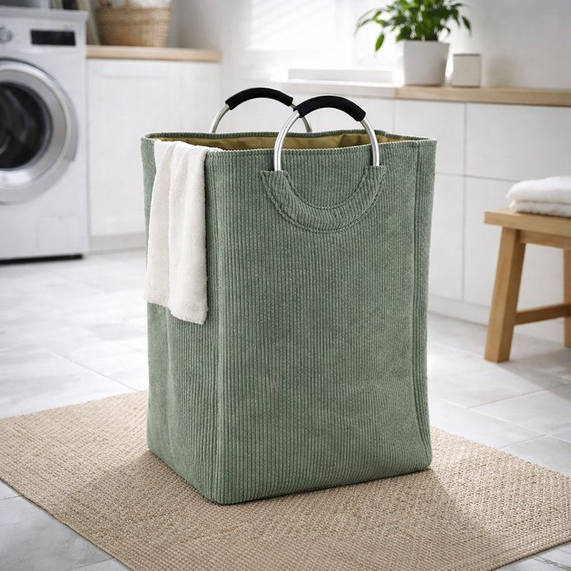 Panier à linge en velours côtelé 55L, Vert