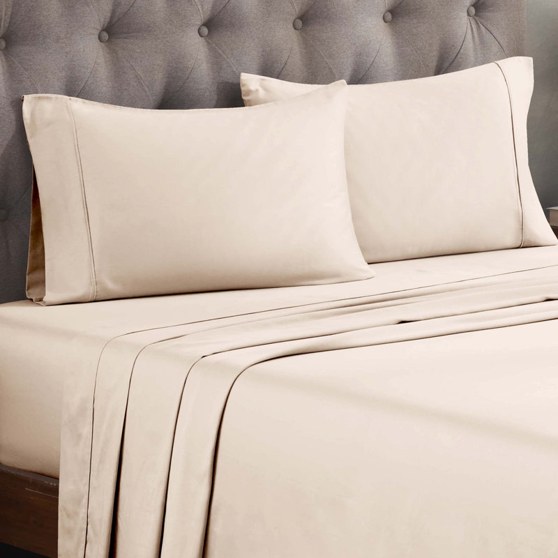300 Thread Count Certified Egyptian Cotton Blend Solid Deep Pocket Bed Sheet Set, Twin Sheet Set, Ivory