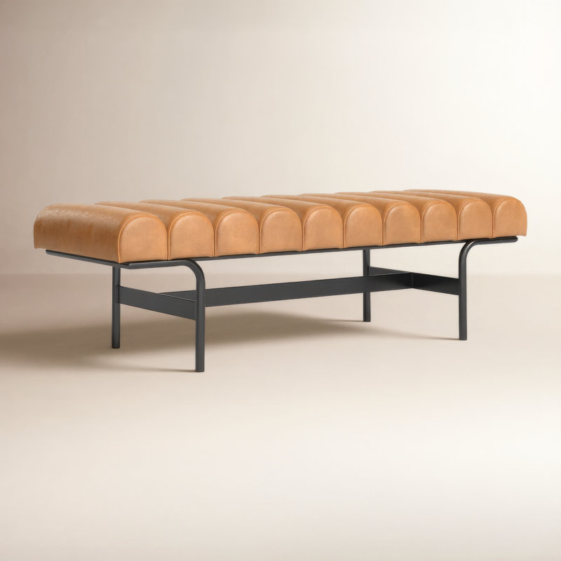 Harrison Upholstered Bench, Tan Top Grain Leather