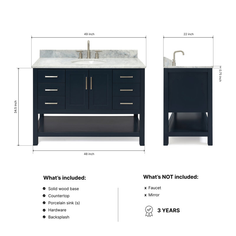 Magnolia Bath Vanity Rectangular Basin S061SCW2R, Midnight Blue, Oval, 49"