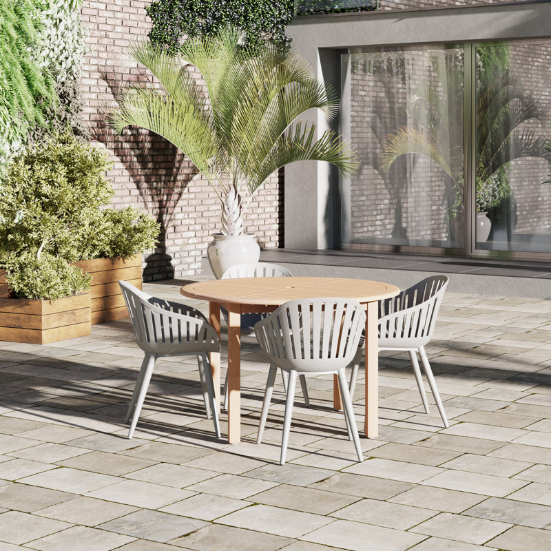 Anautica Round 4 - Person 47'' Teak Finish Outdoor Furniture Dining Set, Grey