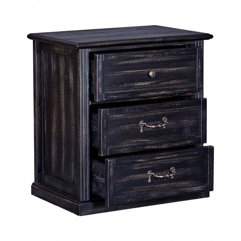 Commode en bois de style transitionnel avec trois tiroirs spacieux, noir