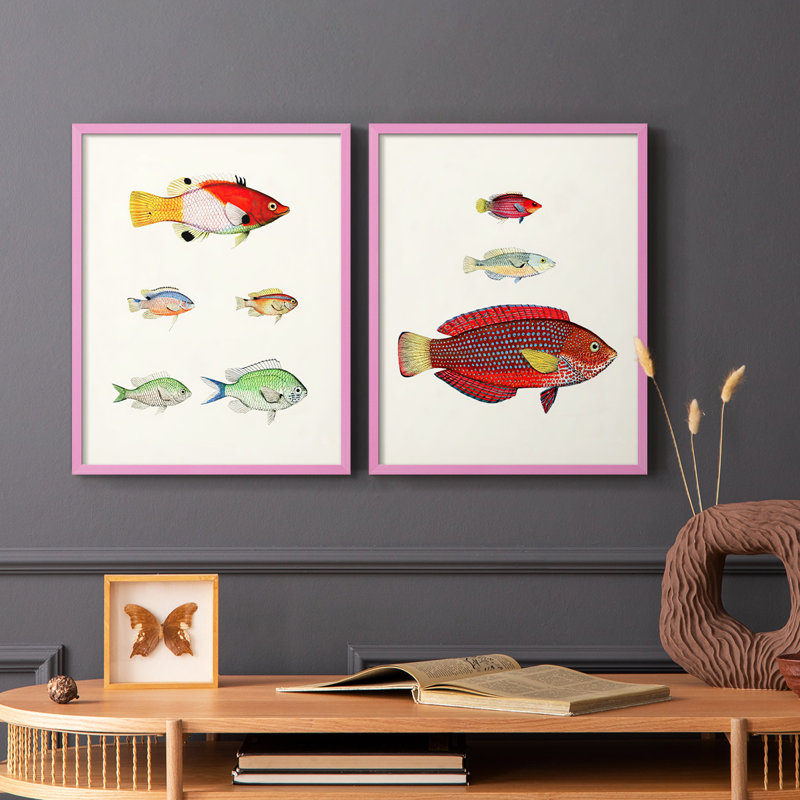 «Colorful Tropical Fish I», reproduction encadrée de qualité supérieure - prête à être accrochée - aucun clou requis - aucun clou requis