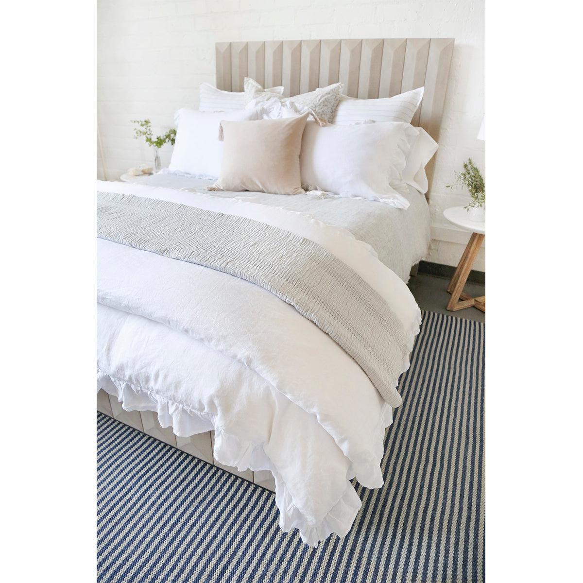 Nantucket Cotton Hand Woven Throw Blanket, Gray, Queen