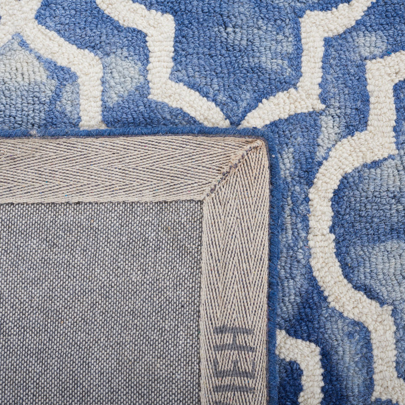 Tapis bleu / ivoire en laine touffeté à la main Deschamps, Rectangle 2 pi 6 po x 4 pi