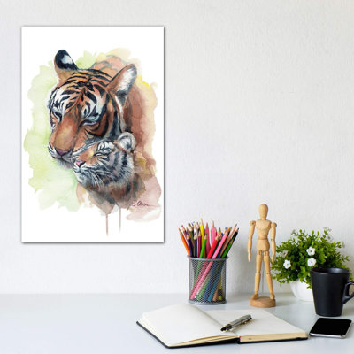 «Mother And Baby Tigers» par Watercolor Luv - reproduction d'art