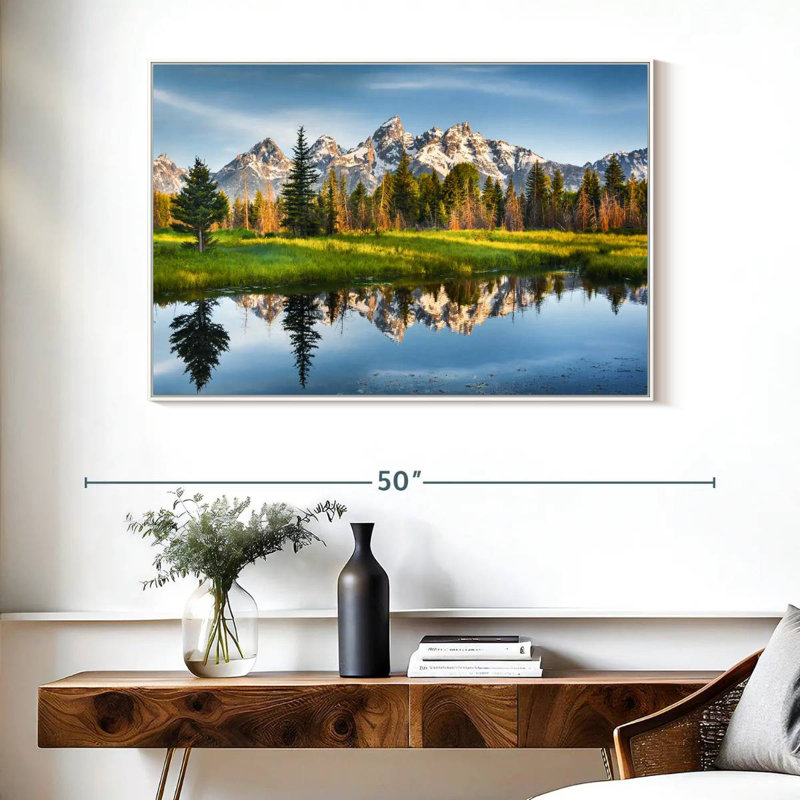 Grand Teton Reflection, Cadre flottant blanc, 40 po x 27 po