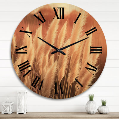Horloge murale blanche Pampas Meadows at Sunset - Floral