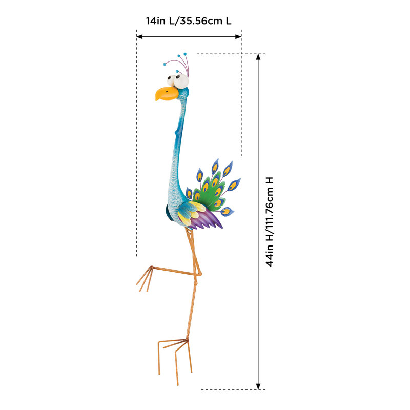 Colorful Metal Peacock Garden Stake with UV Resistant Paint