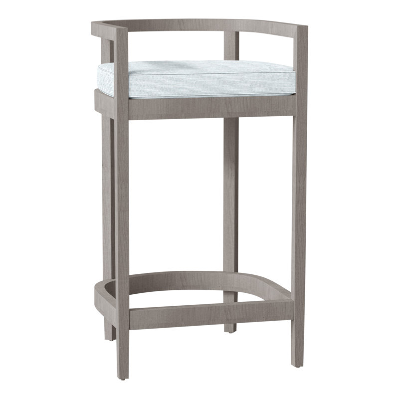 Santa Barbara Patio Bar Stool with Cushion, Welt, Paper Sky, Oyster Teak