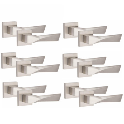 6 Pairs Modern Aura Premium Design Door Handles on Square Rose