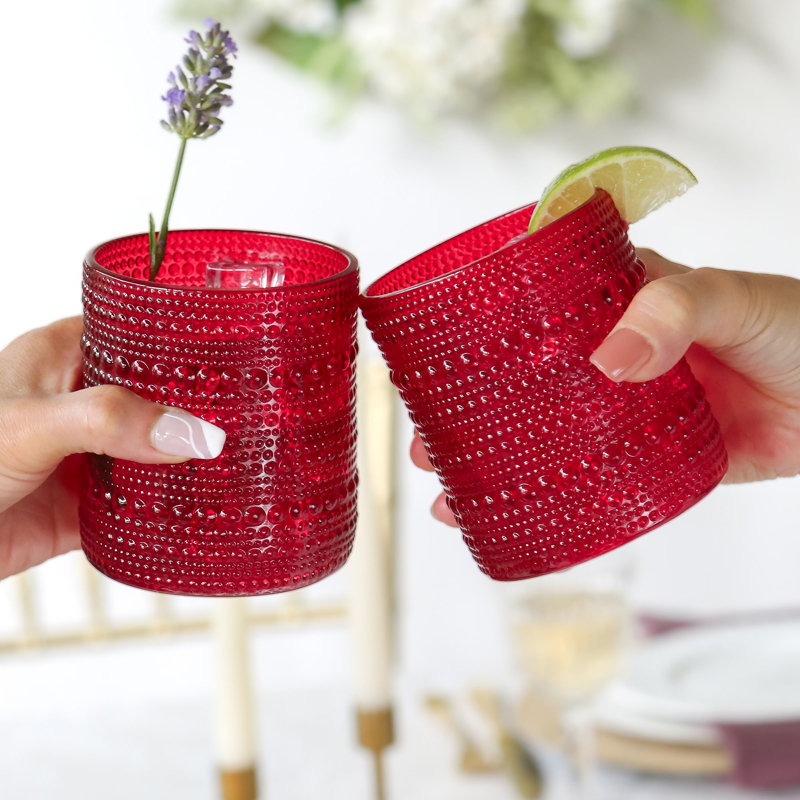 Cissy 10 oz. Verre texturé perlé transparent (ensemble de 6), Rouge