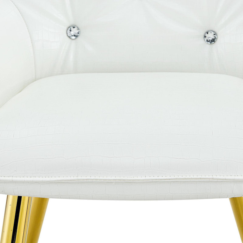 Fauteuil d'appoint en similicuir de qualité supérieure à motif de crocodile, dossier à décor de losanges, pieds en métal chromé doré et coussin éponge à haute résilience