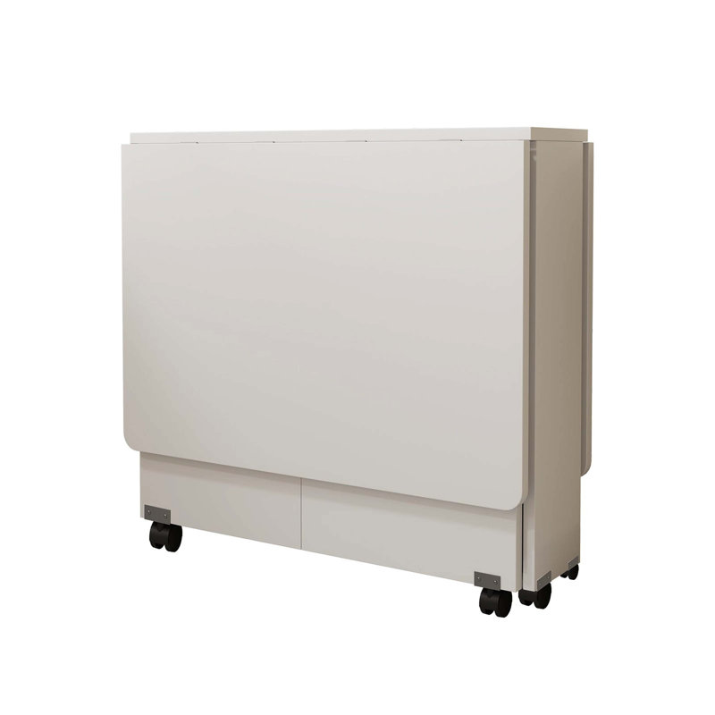47.2×23.6×30.3 Inch White Drop Leaf Folding Dining Table With 6 Wheels & Double Storage Shelves