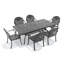 Ensemble de 7 pièces de mobilier de patio en aluminium coulé avec cadre noir et coussins de siège bleus