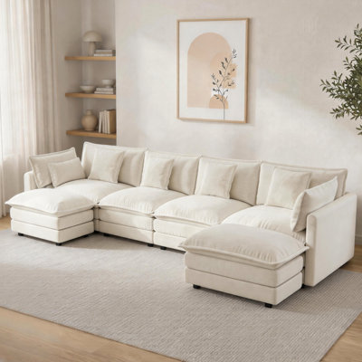 Canapé modulaire en chenille de 146 po avec repose-pieds réversible en L 146 po
