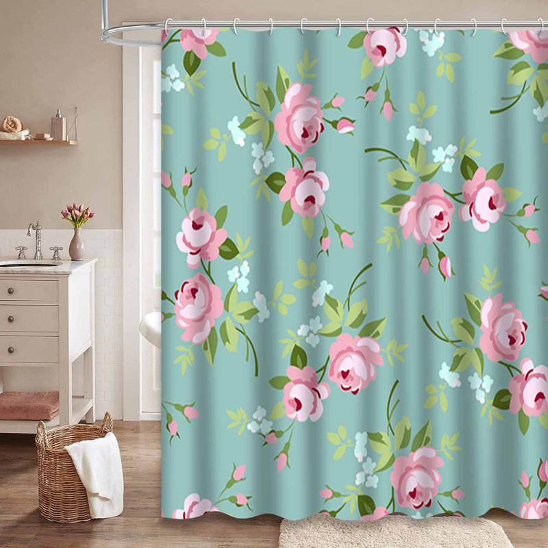Rideau de douche sans couture à motif floral avec 12 petits crochets, L 72 po x l 84 po