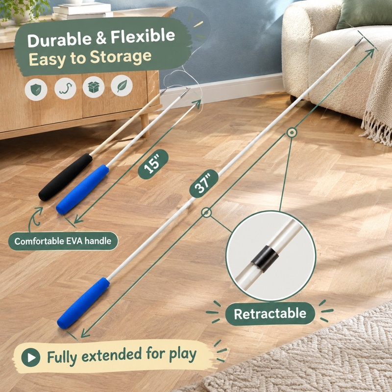 Aucune teinture chimique n'est utilisée dans cet ensemble de jeu de plumes d'intérieur, qui comprend une baguette pour chat et des recharges de plumes naturelles.