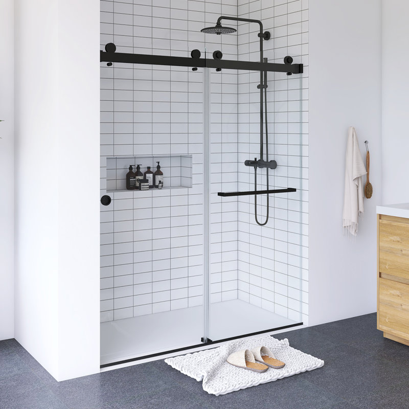 Porte de douche coulissante sans cadre l 55 po x l 59 po x H 72 po, Noir mat