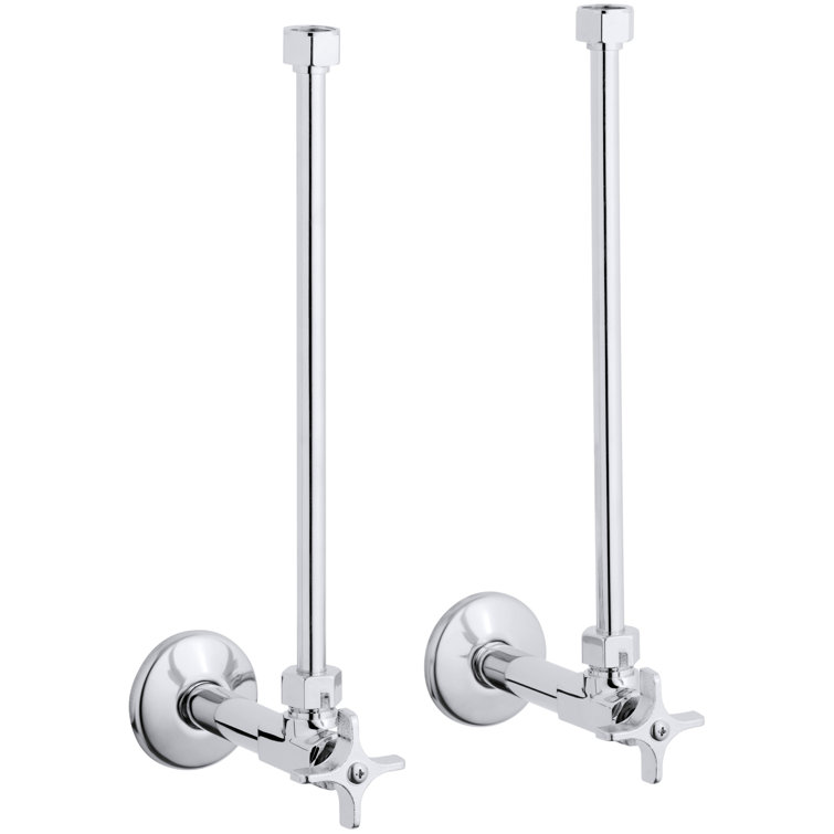 Pair  Angle Supplies with Stop, Cross Handle and Annealed Vertical Tube