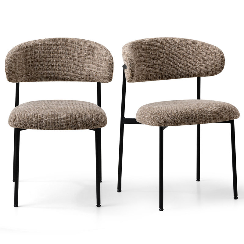 Upholstered Dining Chair With Metal Legs, Light Brown