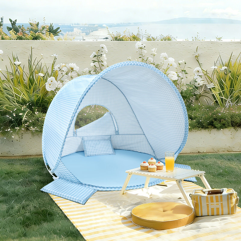 Tiny Land One-Stop Beach Toy & Tent Set - Light Blue Gingham, Blue