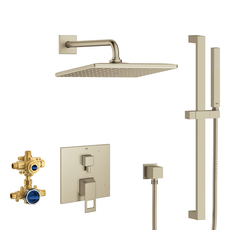 Eurocube Pressure Balance Rain Shower Set, Brushed Nickel