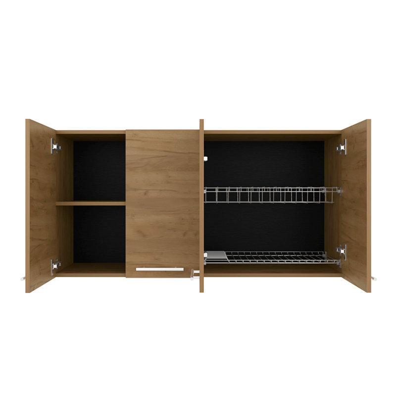 Armoire murale H 24 po, quatre portes, avec deux tablettes internes, plaque interne et rangement en verre, Naturel