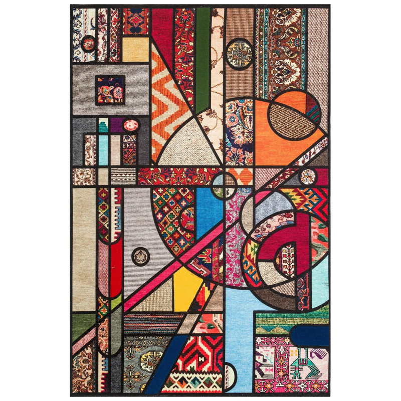 Multicolor Machine Washable Rug, Rectangle 2'4" x 3'11" Rug Pad Included