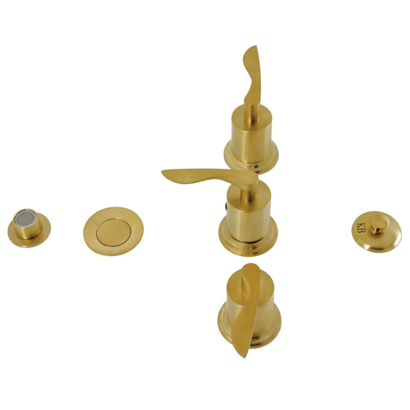 Kingston Brass Serena Three-Handle Vertical Spray Bidet Faucet with Brass Pop-Up, Brushed Brass
