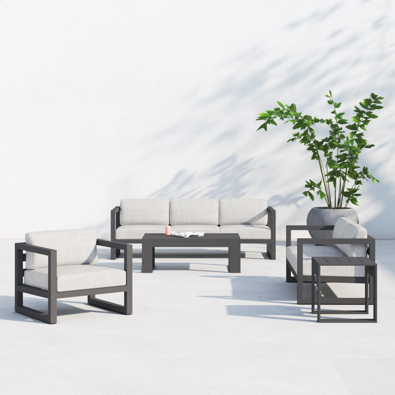 Smith 6 - Person Patio Conversation Set with Cushions, Cast Silver Sunbrella®, Slate