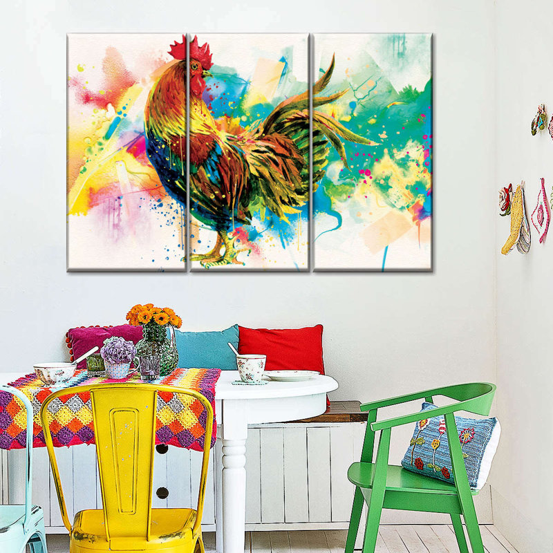 Ensemble de coqs sur toile 3 pièces, H 24 po x l 38 po x P 1,25 po