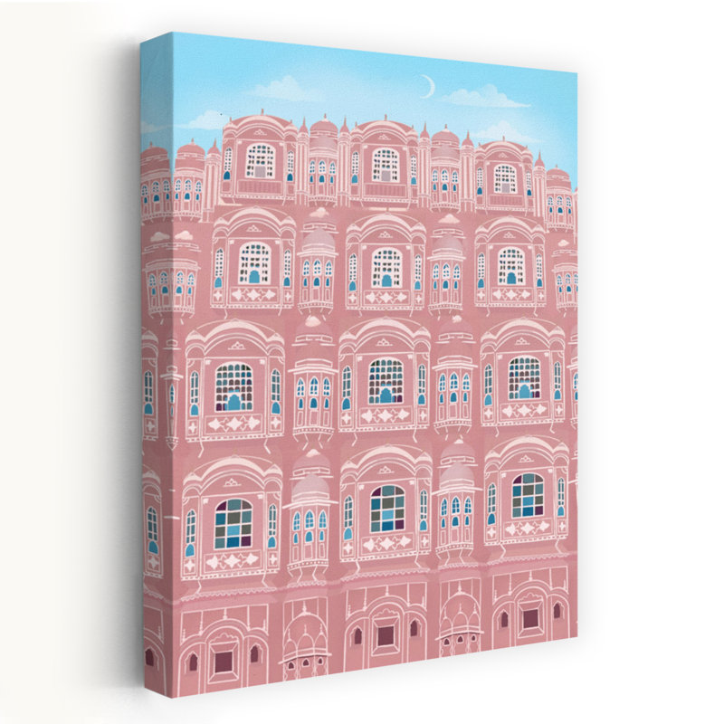 Jaipur, India Colorful Traditional Abstract Rose Architecture City Wall Art Print, 60.96cm H x 40.64cm W