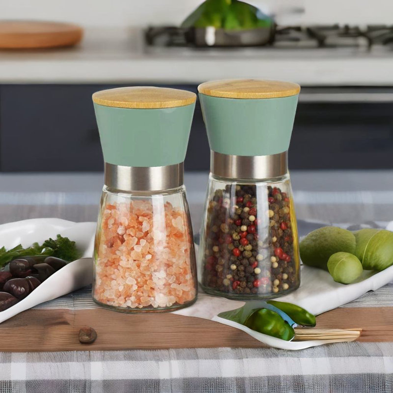 Glass Salt & Pepper Mill Set, Green