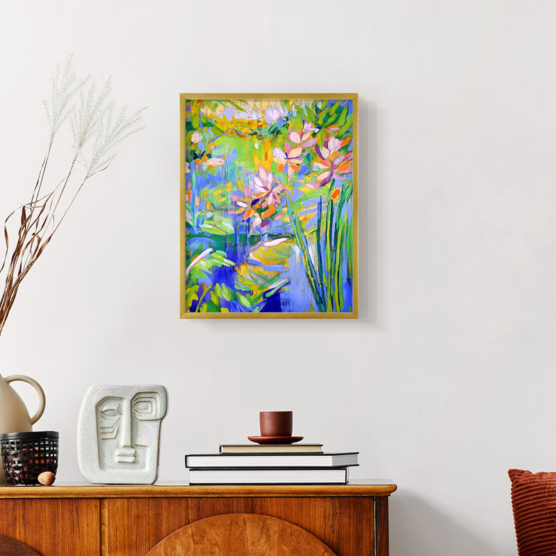 Série FLORAL DCXIV - reproduction encadrée de qualité supérieure - prête à être accrochée - aucun clou requis, Doré
