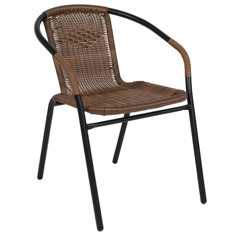 28'' Round Metal Table & 2 Rattan Stack Chairs Set