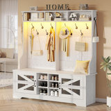 Hall Tree With Bench And Shoe Storage, 5-In-1 Entryway Bench With Coat Rack