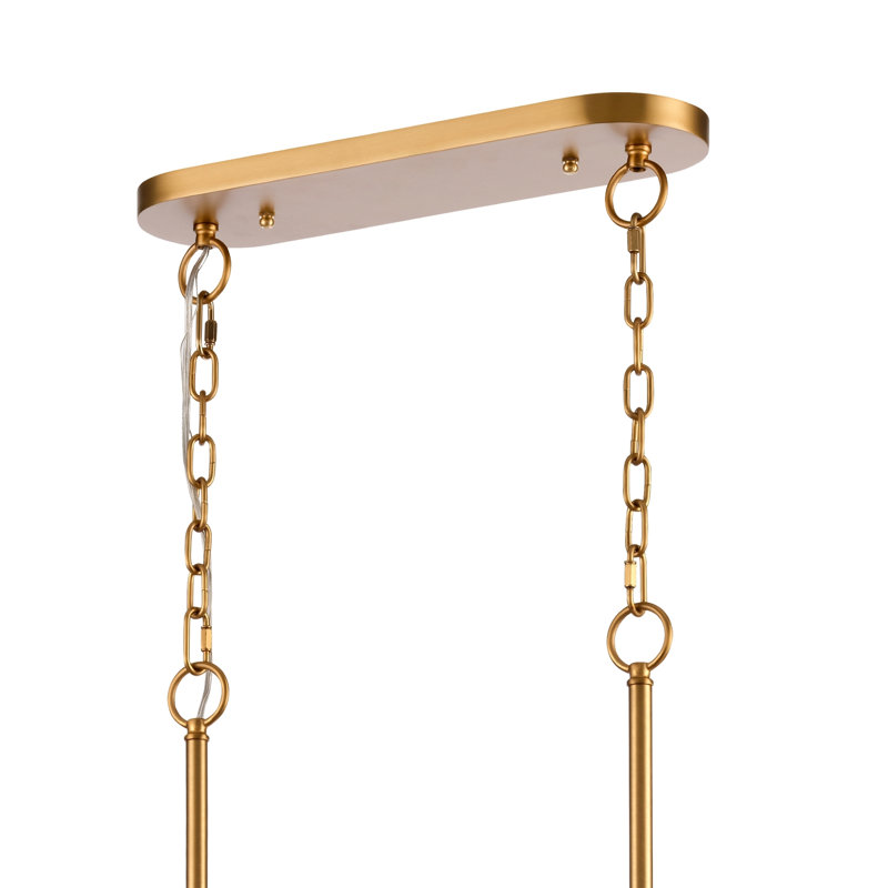 Lustre linéaire en laiton 45 po avec tiges en verre texturé faites à la main