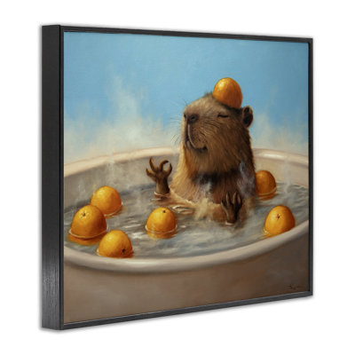Capybara in Orange Bath Framed Giclee, design by Lucia Heffernan