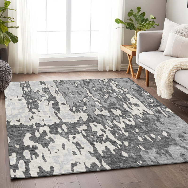Tapis gris Prisco lavable à la machine de qualité supérieure, Rectangle 9 pi x 12 pi