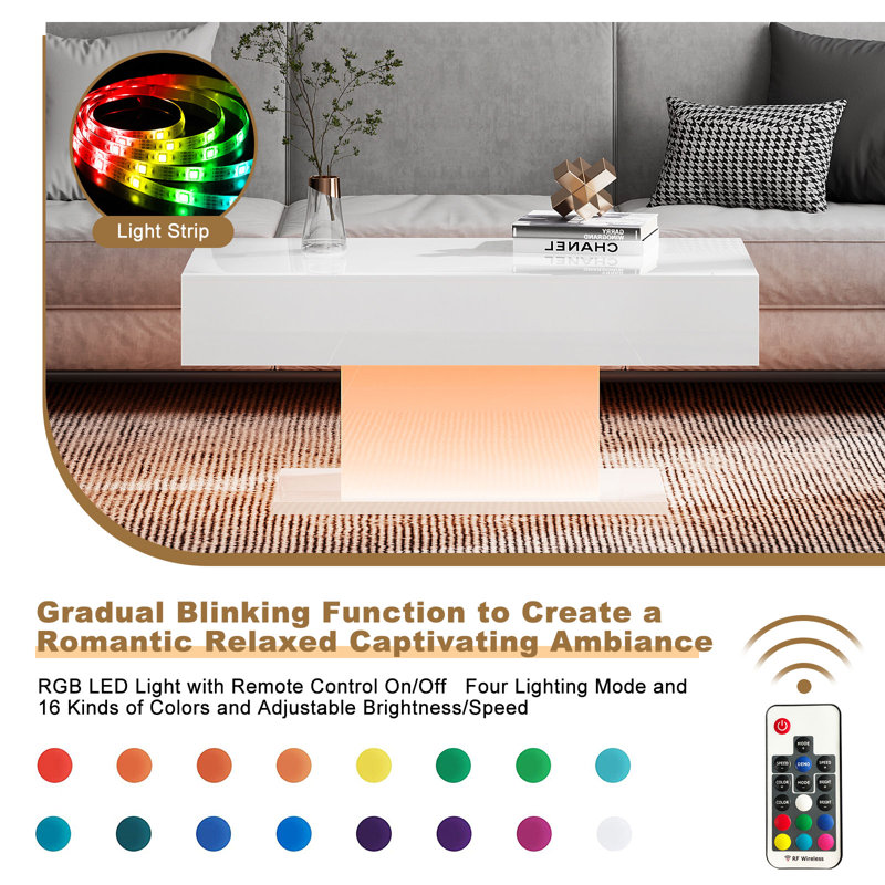 Wrought Studio Teirtza High Gloss Coffee Table with 16 Colors LED ...